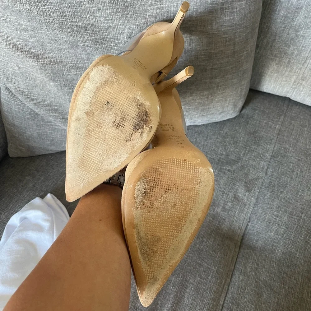 SCHUTZ Beige Mules Suade pumps sandals with clear Strap size 8 - Picture 6 of 9